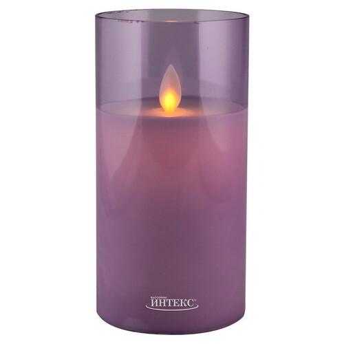 Светодиодная свеча с имитацией пламени Magic Flame в стакане 15 см лавандовая Peha