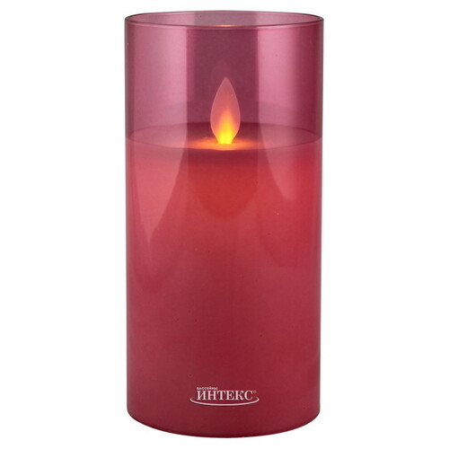 Светодиодная свеча с имитацией пламени Magic Flame в стакане 15 см фуксия Peha