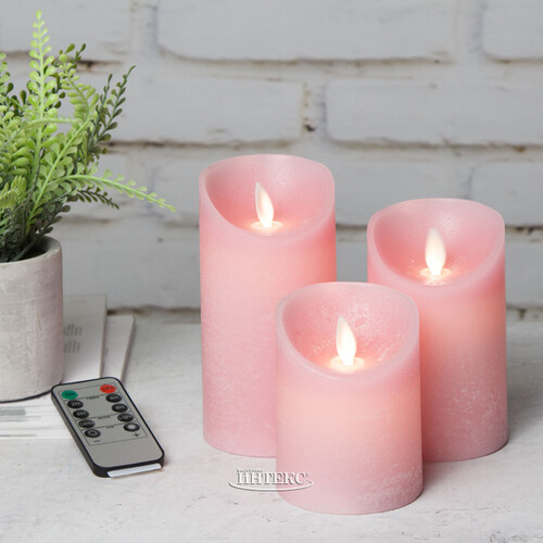 Набор свечей с имитацией пламени Ленорра Magic Flame 3 шт на пульте, розовые, уцененный Peha