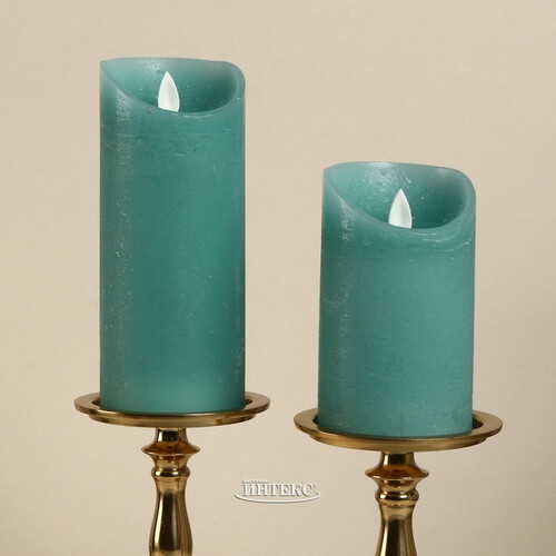 Светодиодная свеча с имитацией пламени 18 см, мятная восковая, батарейка Peha