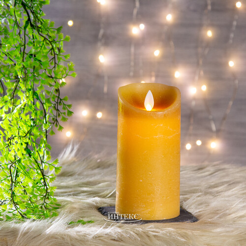 Светодиодная свеча с имитацией пламени 15 см, охровая восковая Peha