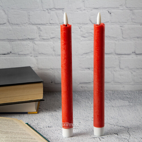 Столовая светодиодная свеча с имитацией пламени Инсендио 26 см 2 шт красная, батарейка Peha
