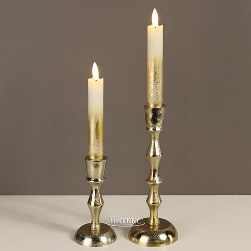 Столовая светодиодная свеча с имитацией пламени Инсендио 15 см 2 шт золотая, батарейка Peha