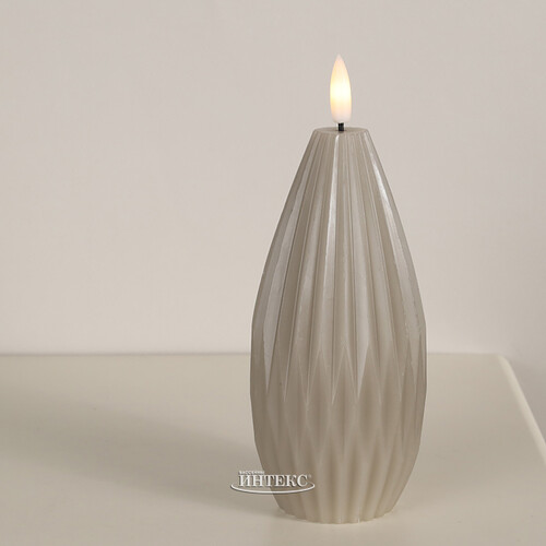 Светодиодная свеча с имитацией пламени Грацио 15 см серая, на батарейках Peha