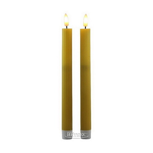 Столовая светодиодная свеча с имитацией пламени Грацио 26 см 2 шт желтая, на батарейках, таймер Peha