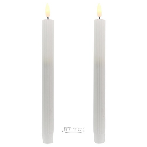 Столовая светодиодная свеча с имитацией пламени Грацио 26 см 2 шт белая, на батарейках, таймер Peha
