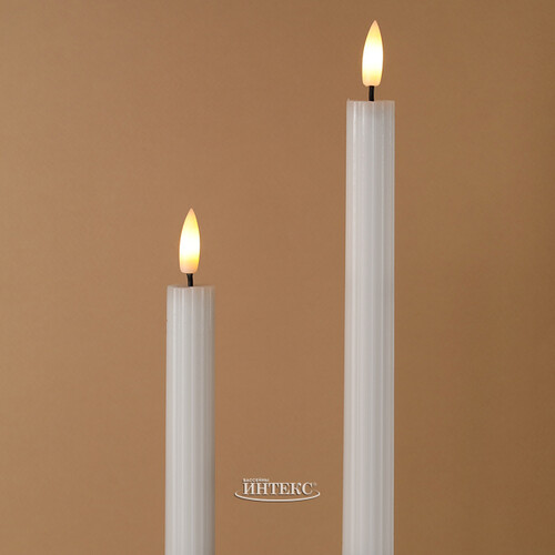 Столовая светодиодная свеча с имитацией пламени Грацио 26 см 2 шт белая, на батарейках, таймер Peha