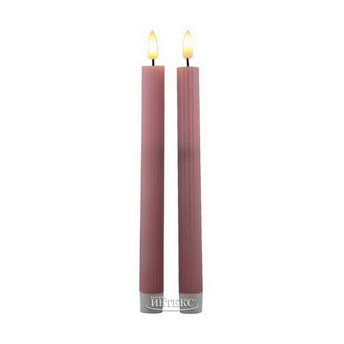 Столовая светодиодная свеча с имитацией пламени Грацио 26 см 2 шт розовая, на батарейках, таймер Peha