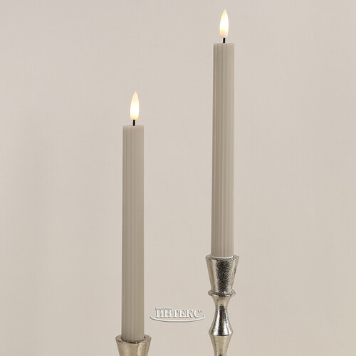 Столовая светодиодная свеча с имитацией пламени Грацио 26 см 2 шт серая, на батарейках, таймер Peha