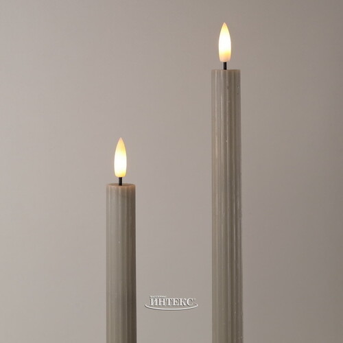 Столовая светодиодная свеча с имитацией пламени Грацио 26 см 2 шт серая, на батарейках, таймер Peha