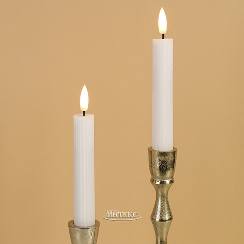Столовая светодиодная свеча с имитацией пламени Грацио 15 см 2 шт белая, на батарейках, таймер Peha