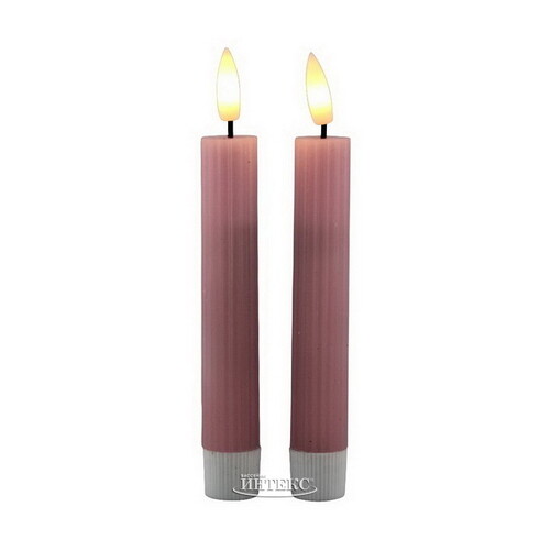 Столовая светодиодная свеча с имитацией пламени Грацио 15 см 2 шт розовая, на батарейках, таймер Peha