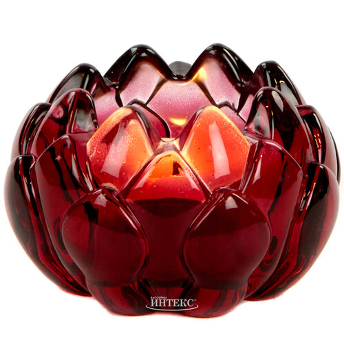 Стеклянный подсвечник для чайной свечи Сердце Лотоса 8*6 см, бордовый Goodwill