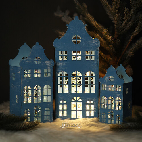 Декоративный домик Амстердам 20 см голубой Christmas Apple