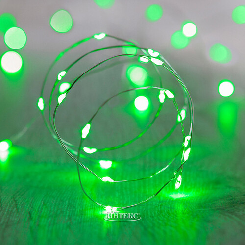 Светодиодная гирлянда Роса на батарейках, 30 зеленых MINILED ламп, 3 м, серебряная проволока BEAUTY LED