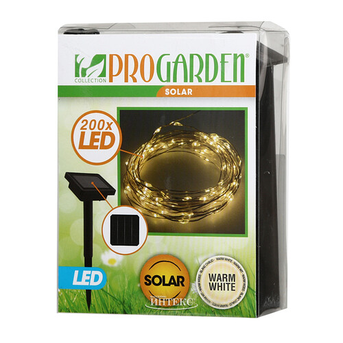 Гирлянда на солнечной батарее Роса Solar ProGarden 10 м, 200 теплых белых LED, серебряная проволока, контроллер, IP44 Koopman