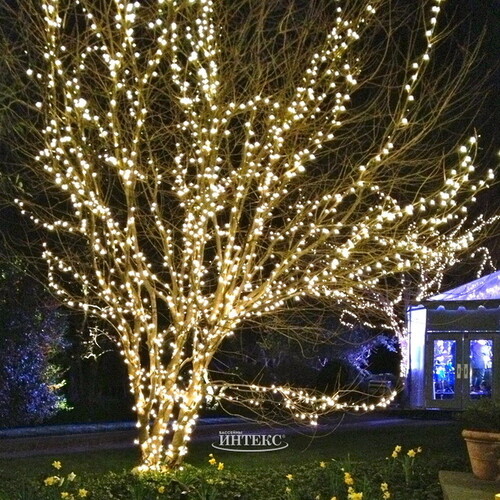 Гирлянды на дерево Клип Лайт Quality Light Cap 30 м, 300 теплых белых LED ламп с белым мерцанием, прозрачный ПВХ, IP65 BEAUTY LED