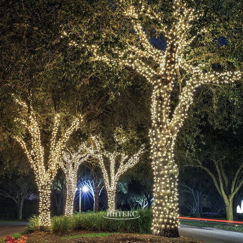 Гирлянды на дерево Клип Лайт Quality Light Cap 60 м, 600 теплых белых LED ламп, прозрачный ПВХ, IP65 BEAUTY LED
