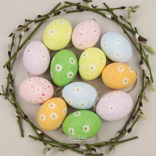Пасхальные украшения Яйца: Rainbow Flower 6 см, 12 шт, натуральные Due Esse Christmas