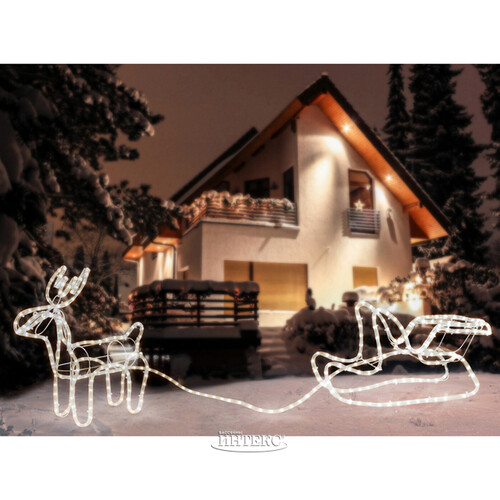 Светящийся олень Йохан с санями 97 см, 324 теплых белых LED лампы, дюралайт, IP44 Koopman