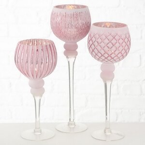 Набор стеклянных подсвечников-бокалов Виндлайт 30-40 см розовый, 3 шт Boltze фото 1