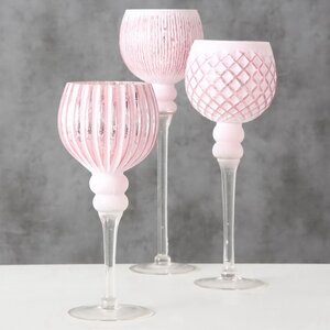 Набор стеклянных подсвечников-бокалов Виндлайт 30-40 см розовый, 3 шт Boltze фото 2