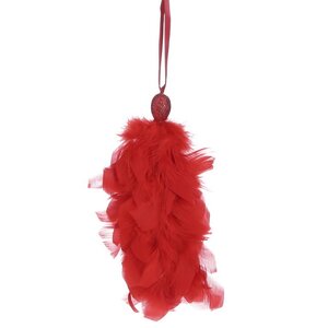 Елочная игрушка с перьями Кисточка Альтео 22 см красная, подвеска Edelman фото 1