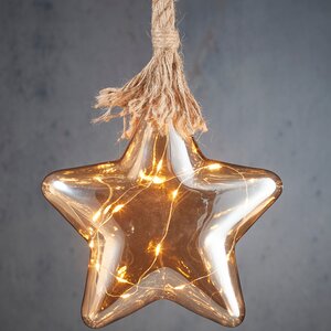 Подвесной светильник на канате Звезда Браноган 20 см, 15 теплых белых LED ламп, на батарейках, таймер, стекло (Edelman, Нидерланды). Артикул: ID78157