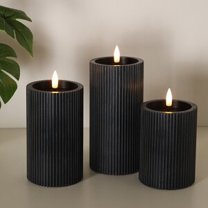 Набор светодиодных свечей Ondule Black 10-15 см, 3 шт, с имитацией пламени, на батарейках