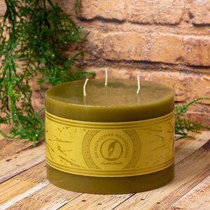 Большая свеча с тремя фитилями Ливорно 105*150 мм оливковая Омский Свечной фото 1