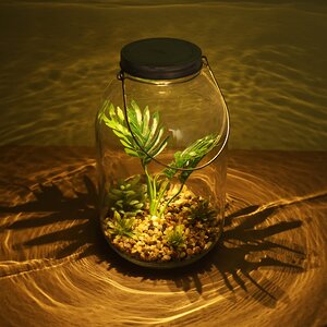 Декоративный флорариум-банка Тропический Оазис с пальмой 29 см, теплая белая LED подсветка, стекло, IP20 Boltze фото 1