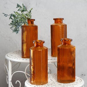 Набор декоративных ваз Сарагоса 14 см, 4 шт, стекло, мандариновый (Boltze, Германия). Артикул: 2006139-3
