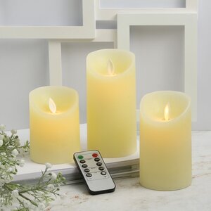 Набор восковых светодиодных свечей с имитацией пламени Magic Flame 11-15 см, 3 шт, с пультом, кремовые, на батарейках (Peha, Нидерланды). Артикул: ID50602