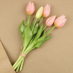 Силиконовые цветы Тюльпаны Parateo 5 шт, 26 см нежно-розовые EDG фото 3