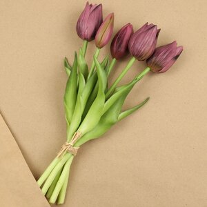 Силиконовые цветы Тюльпаны Parateo 5 шт, 26 см фиолетовые EDG фото 4