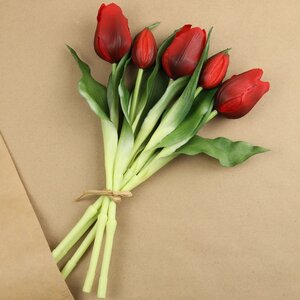 Силиконовые цветы Тюльпаны Piccola Ragazza 5 шт, 28 см темно-красные EDG фото 3