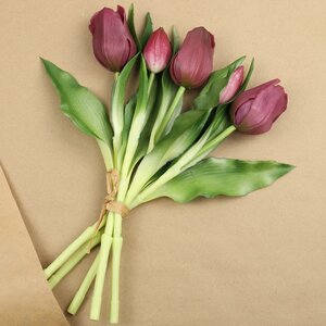 Силиконовые цветы Тюльпаны Piccola Ragazza 5 шт, 28 см бордовые EDG фото 3