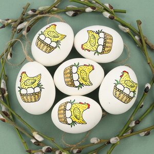 Пасхальные подвески Яйца - Курочки 6 см, 6 шт, натуральные (Breitner, Германия). Артикул: 22-26