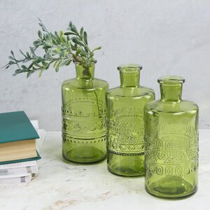 Набор стеклянных бутылок Porto 15 см, 3 шт, оливковый (Ideas4Seasons, Нидерланды). Артикул: 29747-набор