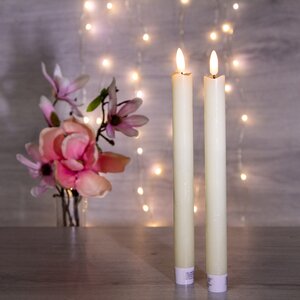 Столовая светодиодная свеча с имитацией пламени Стелла 24 см 2 шт кремовая, батарейка (Kaemingk, Нидерланды). Артикул: ID57323
