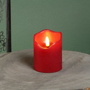Светодиодная свеча с имитацией пламени Стелла 9 см красная, восковая, на батарейках (Kaemingk, Нидерланды). Артикул: ID57324