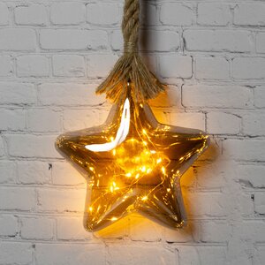 Декоративный подвесной светильник Звезда Копенгаген 80*20 см 15 микро LED ламп, на батарейках, стекло (Kaemingk, Нидерланды). Артикул: ID57370