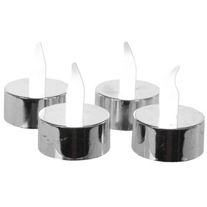 Светодиодная чайная свеча на батарейке Гэтсби серебряная, холодное белое свечение, 4 шт (Kaemingk, Нидерланды). Артикул: ID48426