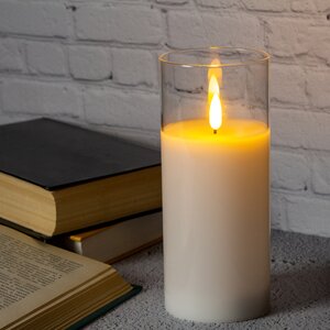Светодиодная свеча в колбе с живым пламенем Одри 18 см в прозрачном стакане, на батарейках Kaemingk фото 1
