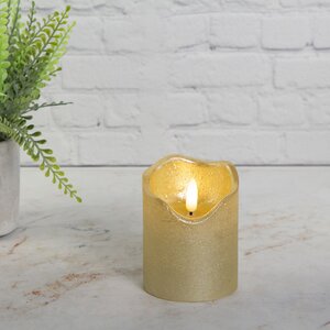 Светодиодная свеча с имитацией пламени Стелла 9 см золотая восковая, на батарейках, таймер Kaemingk фото 1
