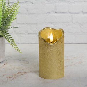 Светодиодная свеча с имитацией пламени Стелла 13 см золотая восковая, на батарейках, таймер (Kaemingk, Нидерланды). Артикул: ID76234