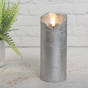 Светодиодная свеча с имитацией пламени Стелла 17 см серебряная восковая, на батарейках, таймер Kaemingk фото 1