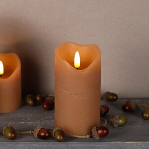 Светодиодная свеча с имитацией пламени Стелла 13 см миндальная восковая, на батарейках, таймер (Kaemingk, Нидерланды). Артикул: ID76246