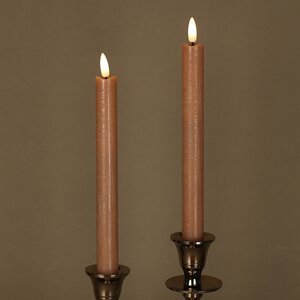 Столовая светодиодная свеча с имитацией пламени Стелла 24 см 2 шт миндальная, на батарейках, таймер (Kaemingk, Нидерланды). Артикул: ID76248
