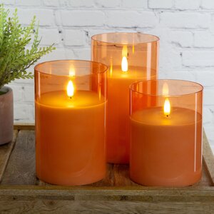 Набор светодиодных свечей с имитацией пламени Одри: Amber 13-17 см, 3 шт на батарейках, таймер (Kaemingk, Нидерланды). Артикул: ID76229